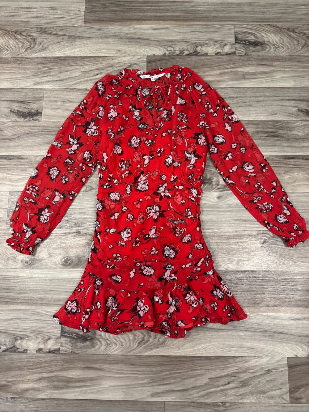 Veronica Beard Alena Ruched Floral Silk Dress in Multi Red Size 4